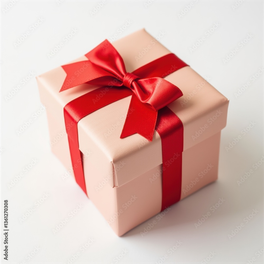 Close-up of a surprise gift wrapped with a red ribbon against a white background, featuring vibrant festive colors. Close-up of a surprise gift wrapped with a red ribbon against a white background, featuring vibrant festive colors.