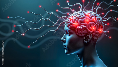 Neural overload brain image representing mental strain and technology  