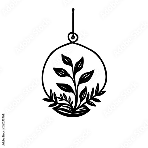 Minimalist Terrarium Hanging Plant Icon Outline