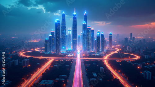 Wallpaper Mural Futuristic New Delhi Skyline – Smart City with Digital Data Streams Torontodigital.ca