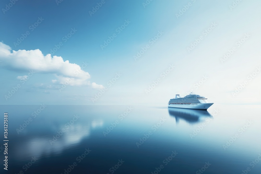 vast open sea with single elegant cruise liner navigating through calm waters horizon softly blurred into sky leaving vast open sea with single elegant cruise liner navigating through calm waters horizon softly blurred into sky leaving