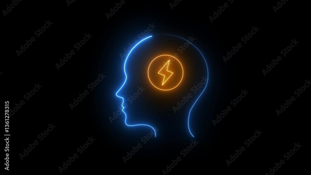 Glowing Neon Human Brain Icon, Neuroscience and Intelligence Symbol, HD Video line icon on white background. Tired man Glowing Neon Human Brain Icon, Neuroscience and Intelligence Symbol, HD Video line icon on white background. Tired man