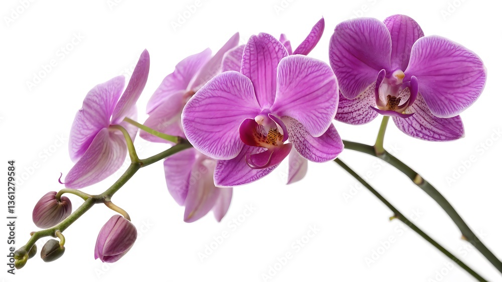 Obraz premium Vibrant Purple Orchid with Delicate Petals, Isolated on a White Background, representing beauty, elegance, and exotic charm, Professional Botanical Photography