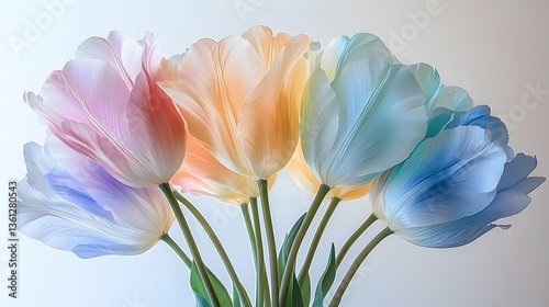 Pastel Rainbow Tulip Bouquet Close Up