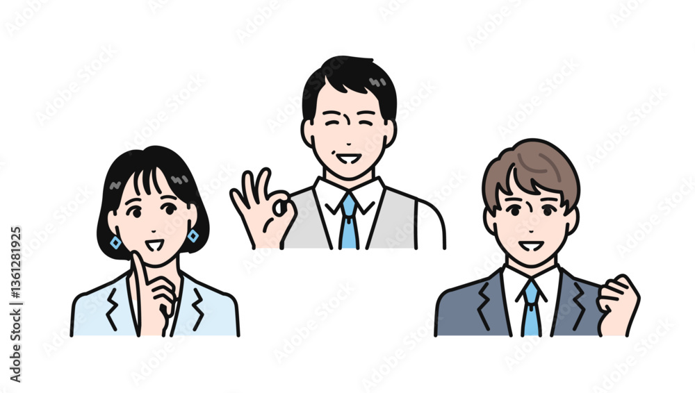 問題が解決して喜ぶ上司と部下のシンプルなベクターイラストセット 問題が解決して喜ぶ上司と部下のシンプルなベクターイラストセット