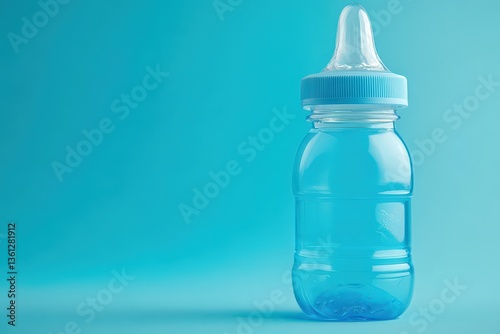 A single baby bottle of blue color and clear nipple