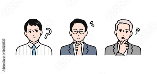 悩む表情 部長 次長 課長 係長 主任 リーダー