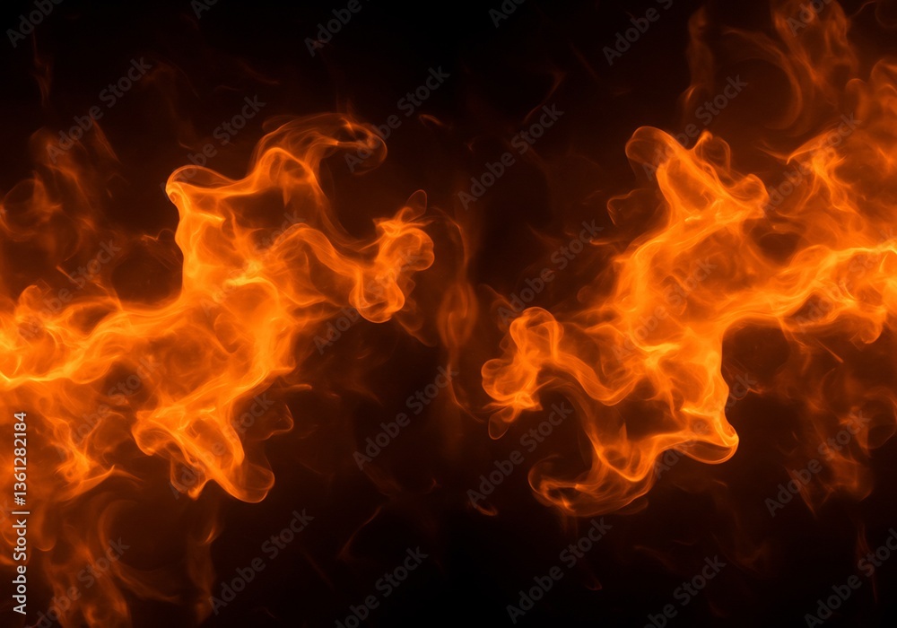 Fototapeta premium Fiery orange flames dance wildly against black. AI Generated