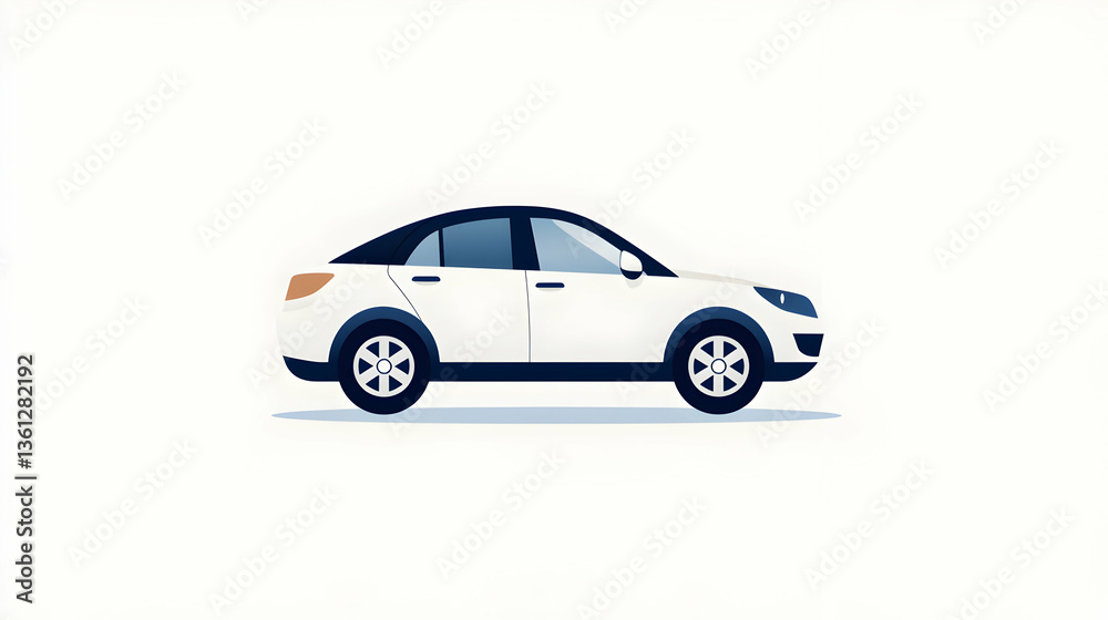 White Pixel Art Car Side View Illustration