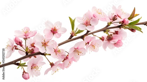 Wallpaper Mural Fresh Cherry Blossom Branch with Soft Pink Flowers, Isolated on a White Background, evoking a sense of tranquility and renewal, Clean and Elegant Floral Stock Photo Torontodigital.ca