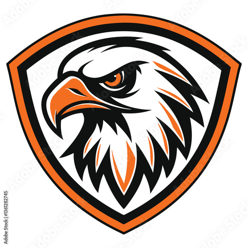 Bold Eagle Head Silhouette in Shield Frame, Sharp Gaze, Orange and Black
