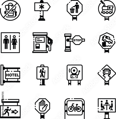 Collection of Linear Style Signage Icons 
