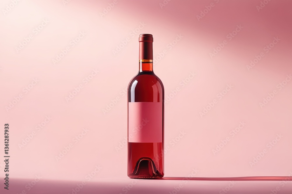 An Elegant Bottle Of Wine Standing Against a Pink Background An Elegant Bottle Of Wine Standing Against a Pink Background