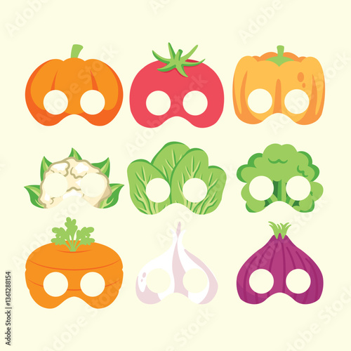 Set of vegetables Birthday Mask Cartoon Icon Illustration