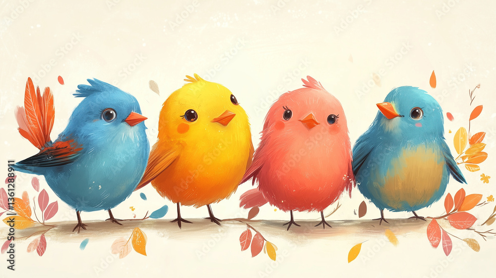 Naklejka premium Cartoon illustration of friendly birds