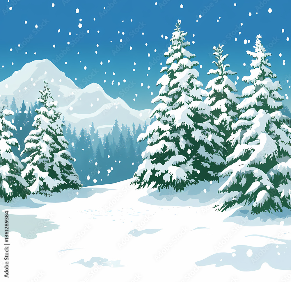 Fototapeta premium Snowy Winter Mountain Forest Landscape