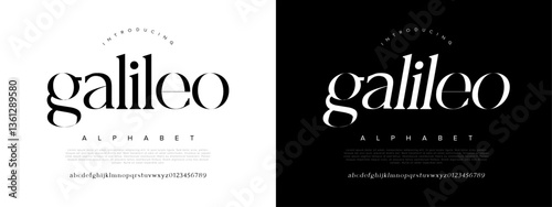 Galileo Modern Elegant Glamour Font Uppercase Lowercase Number and Symbol. Lettering Fashion Designs. Typography condensed serif fonts for design