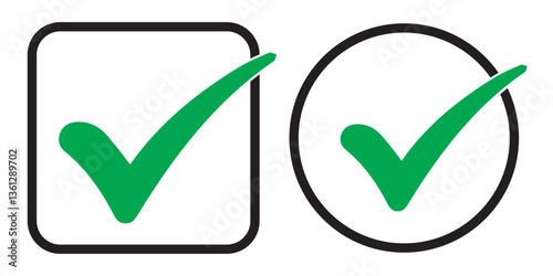 Green check mark and red cross mark in circle. Vector illustration. Isolated on white background