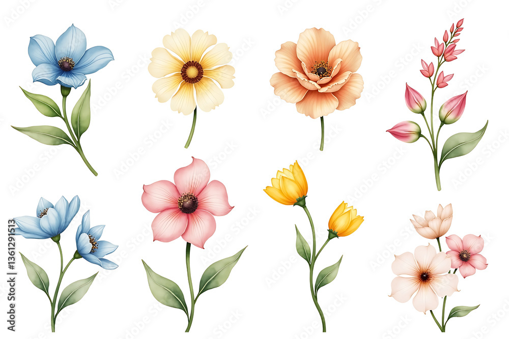 Fototapeta premium Watercolor flower element set isolated