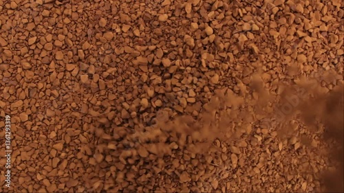 Instant coffee. Falling down freeze-dried coffee.