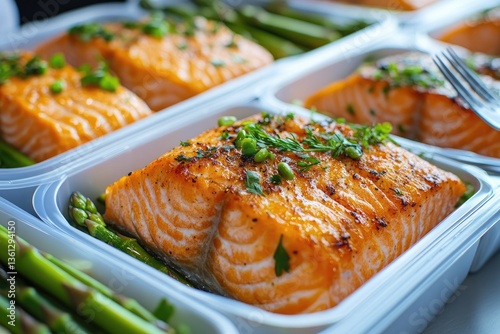 Healthy salmon and asparagus meal prep photo