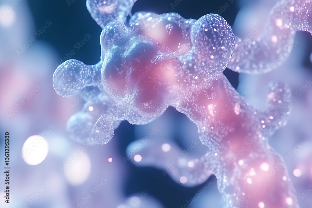Obraz premium Close-up View of Cell Structure or Neuron with Pink and Blue Tones
