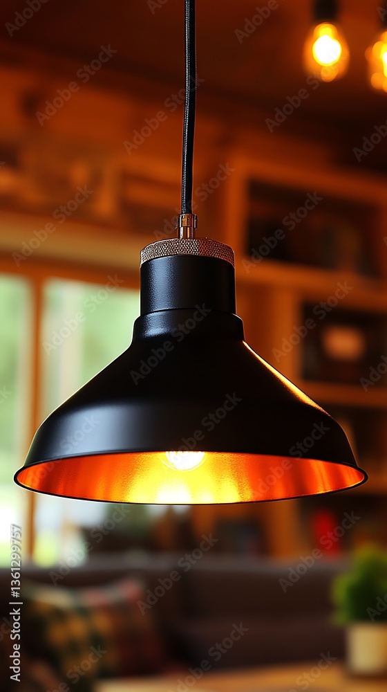 Obraz premium A black pendant light fixture hanging from the ceiling elegantly