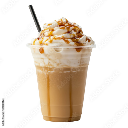 Delicious caramel frappuccino on a transparent background