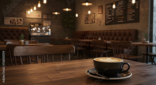 Acogedor café con leche en una mesa de madera