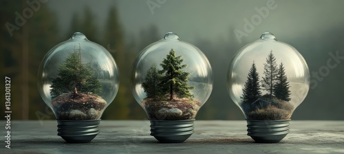 Obraz na płótnie Nature-Inspired Light Bulb Art with Miniature Trees. w salonie