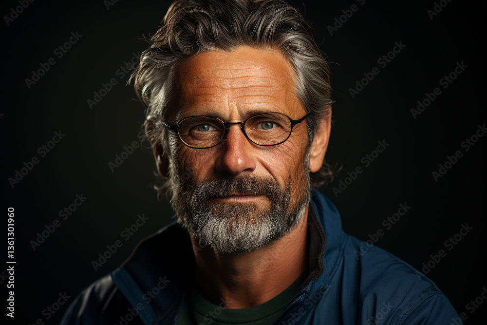 Focused Gaze: A Mature Man Squinting While Wearing Eyeglasses Focused Gaze: A Mature Man Squinting While Wearing Eyeglasses