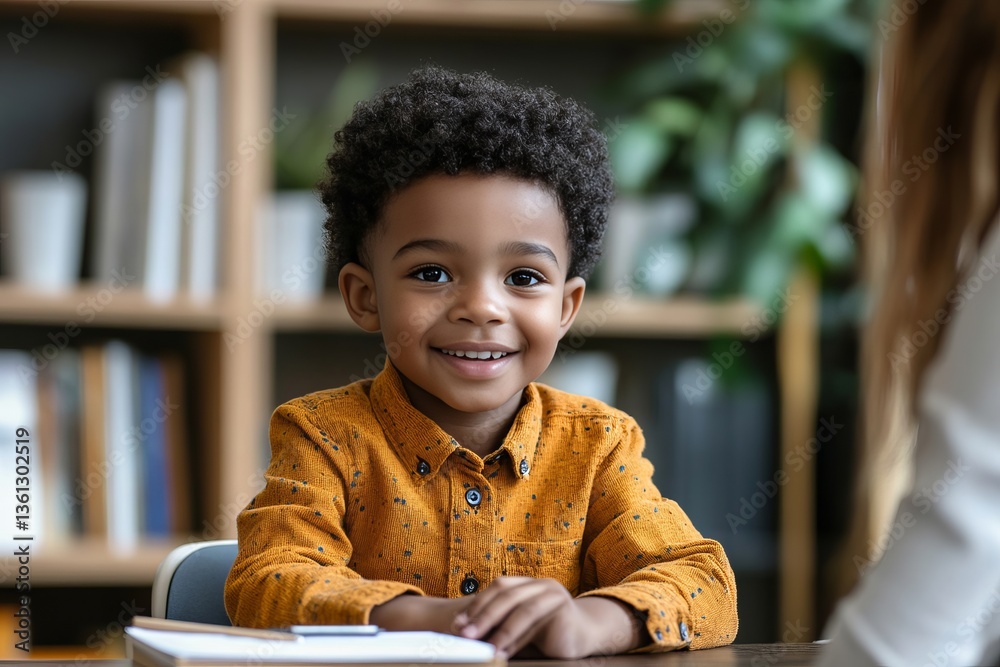 Fototapeta premium a young child joyfully smiles in a warm, inviting environment. The scene is filled with comfort and happiness. 