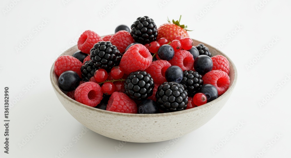A Speckled Bowl of Mixed Berries on White Background A Speckled Bowl of Mixed Berries on White Background