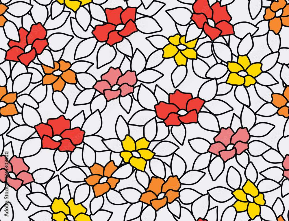 Fototapeta premium Japanese Colorful Flower Leaf Vector Seamless Pattern