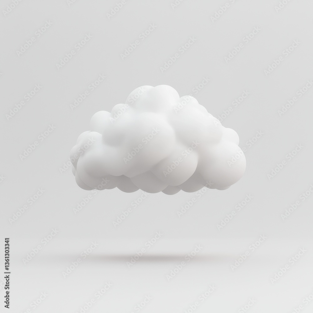 Realistic White Cloud Floating Against Minimalist Gray Background Realistic White Cloud Floating Against Minimalist Gray Background