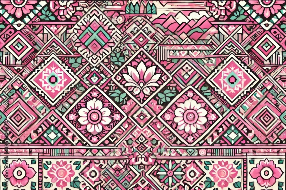 Hmong Fabric Seamless Texture – Vibrant Tribal Textile Pattern Hmong Fabric Seamless Texture – Vibrant Tribal Textile Pattern