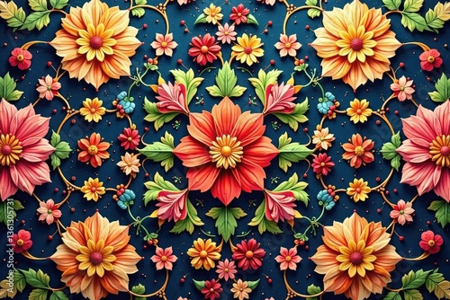 Wallpaper Mural Intricate floral textile design, repeating motif, fabric, surface, spring Torontodigital.ca