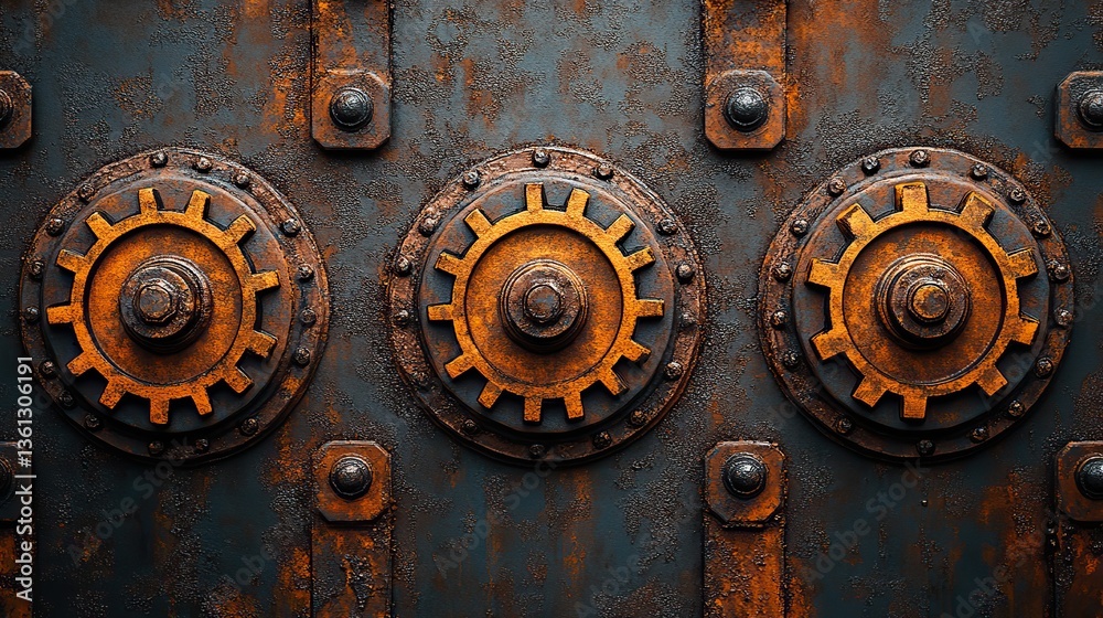 Rusty gears and metal panels create an abstract industrial background with a vintage feel Rusty gears and metal panels create an abstract industrial background with a vintage feel