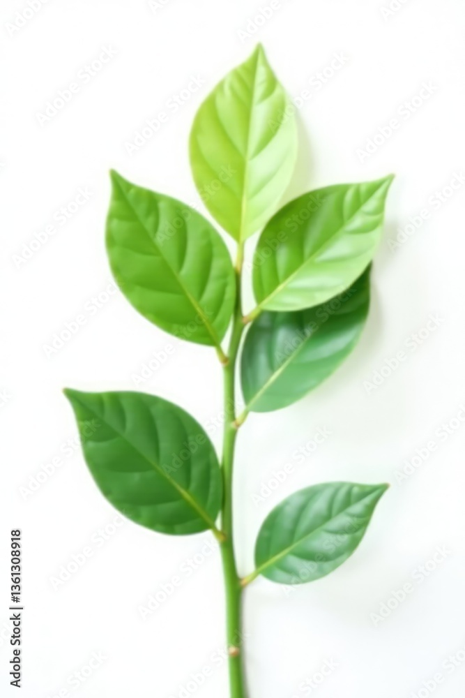 Fototapeta premium Single stem green plant isolated on white background, clean, plant