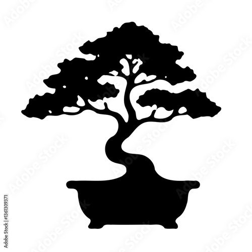 Artistic Silhouette of a Potted Bonsai Tree
