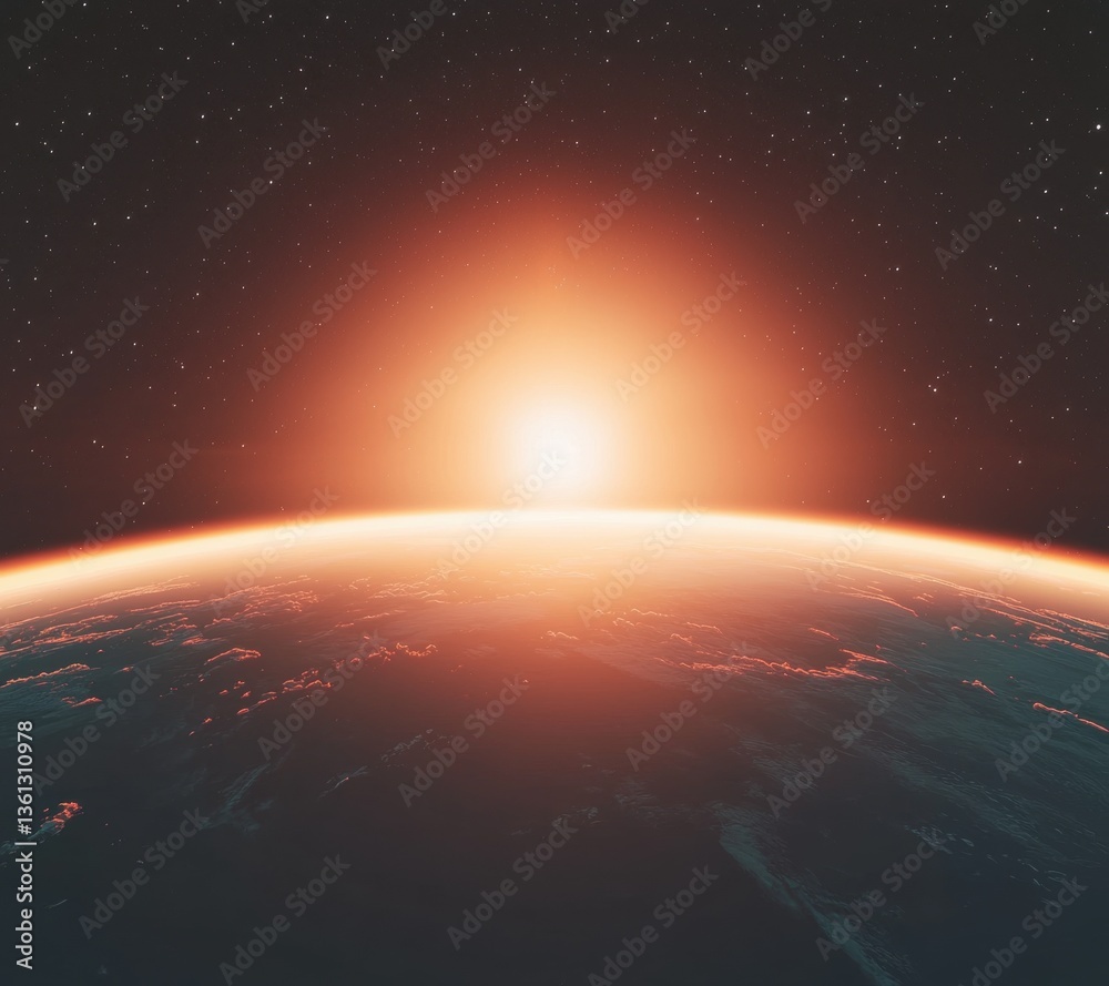 Obraz premium Stunning Sunrise Over Earth from Space with Starry Background