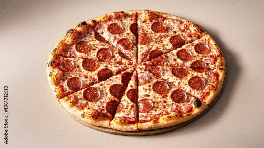Minimalist Top Down View of Perfectly Arranged Pepperoni Pizza on a Clean Surface Minimalist Top Down View of Perfectly Arranged Pepperoni Pizza on a Clean Surface