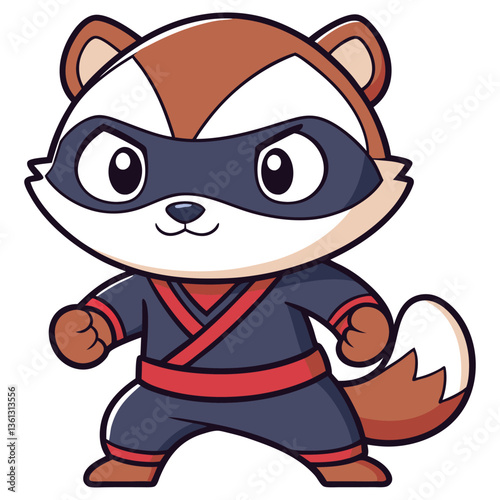 Cartoonish Raccoon Ready for Action, Black Ninja Costume, Masked Vigilante, Brown Fur