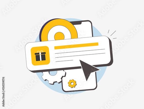 Customer loyalty program concept with reward points, e-commerce marketing strategy, brand engagement and customer retention for online business success. E-commerce gifts vector illustration and icons