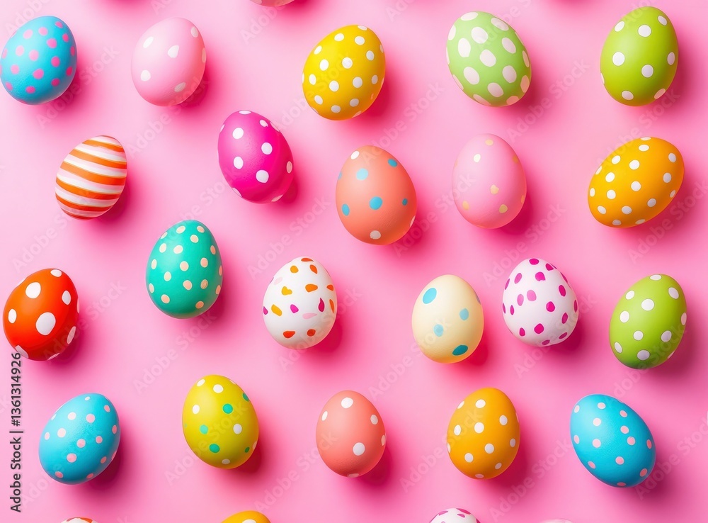 Colorful Easter Eggs on Pink Background Happy Spring Holiday Concept Colorful Easter Eggs on Pink Background Happy Spring Holiday Concept
