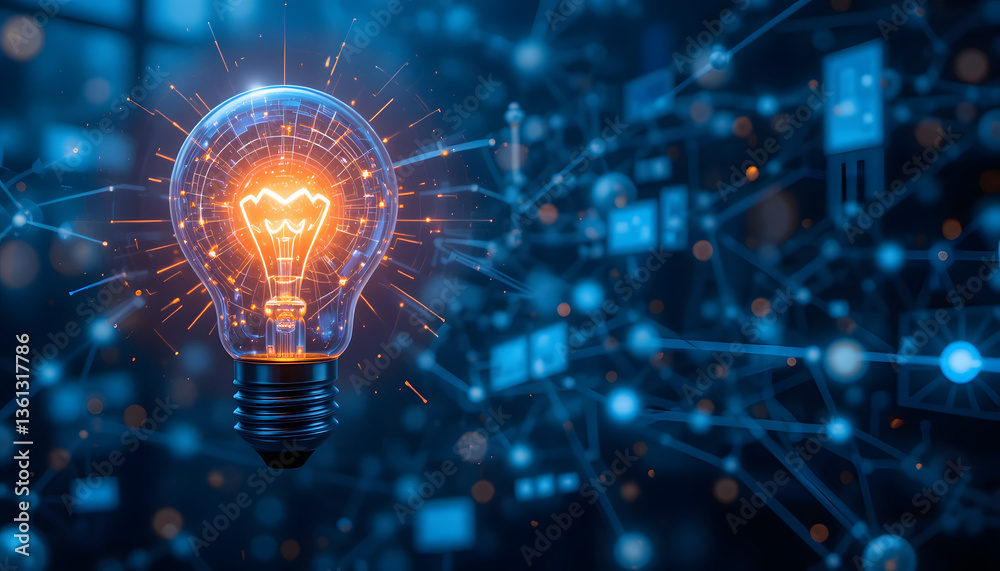 Glowing Light Bulb with Digital Network Connections Representing Innovation and Technology
Glowing Light Bulb with Digital Network Connections Representing Innovation and Technology