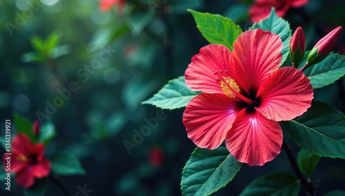 Bold blooming hibiscus, vibrant tropical design, orange, surface