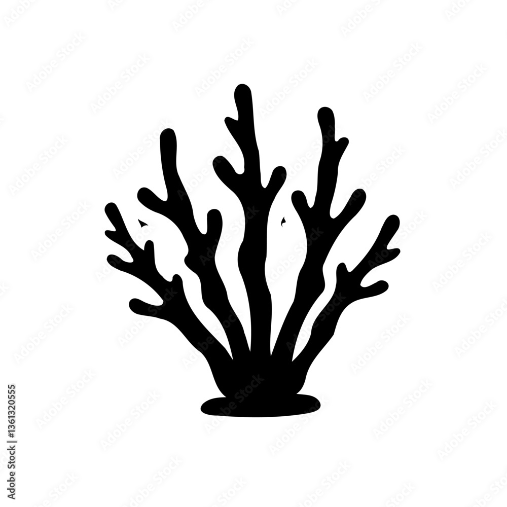 Fototapeta premium Stylized Black Coral Silhouette on White Backdrop