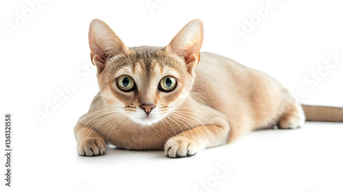 Singapura cat on white background