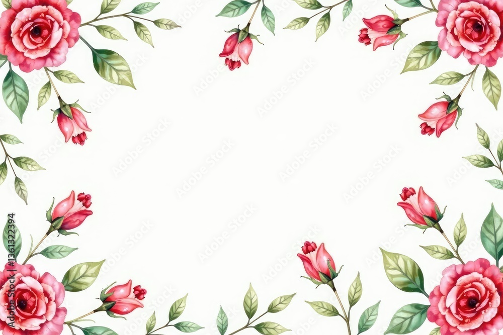 Fototapeta premium Delicate watercolor roses & leaves, repeating seamlessly , texture, flower